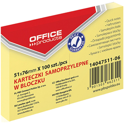 BLOCZEK KARTECZKI SAMOPRZYLEPNE OFFICE PRODUCTS KOSTKA 51x76mm 100 KARTEK