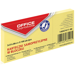 BLOCZEK KARTECZKI SAMOPRZYLEPNE OFFICE PRODUCTS ŻÓŁTY 38x51mm 300 KARTEK