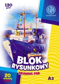 BLOK RYSUNKOWY BIAŁY ASTRA A3 20 KARTEK 120g GRUBSZY SZKOLNY PLASTYKA