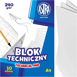 BLOK TECHNICZNY BIAŁY ASTRA A4 10 KARTEK 240g GRUBSZY SZKOLNY PLASTYKA