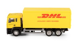 CIĘŻARÓWKA MAN DHL SAMOCHÓD DOSTAWCZY KURIER MODEL METALOWY POJAZD 1:64