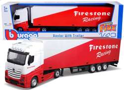 CIĘŻARÓWKA Z NACZEPĄ TIR MERCEDES ACTROS FIRESTONE METALOWY BBURAGO 1/43