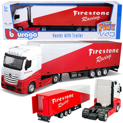 CIĘŻARÓWKA Z NACZEPĄ TIR MERCEDES FIRESTONE SAMOCHÓD AUTO BBURAGO 1:43