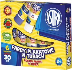 FARBY PLAKATOWE ASTRA 6 KOLORÓW x 30 ml W TUBKACH WYRAZISTE INTENSYWNE