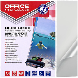 FOLIA DO LAMINOWANIA BŁYSZCZĄCA A4 OFFICE PRODUCTS 2x80μm 100 SZTUK