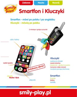 INTERAKTYWNE KLUCZYKI SMARTFON TELEFON EDUKACYJNY PL ANG 2w1 SMILY PLAY