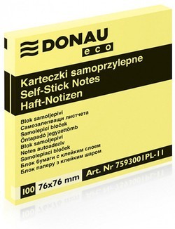 KARTECZKI SAMOPRZYLEPNE BLOCZEK KOSTKA 76x76mm JASNOŻÓŁTY DONAU - 3 sztuki