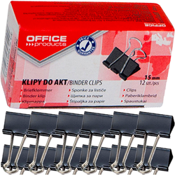 KLIPY BIUROWE DO AKT DOKUMENTÓW OFFICE PRODUCTS 15mm CZARNE 72 SZTUKI