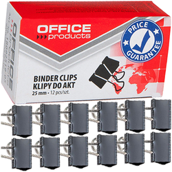 KLIPY BIUROWE DO AKT DOKUMENTÓW OFFICE PRODUCTS KLIPSY 25mm CZARNE 12 SZTUK