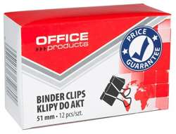 KLIPY BIUROWE DO AKT DOKUMENTÓW OFFICE PRODUCTS KLIPSY 51mm CZARNE 12 SZTUK