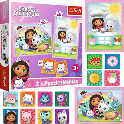 KOCI DOMEK GABI PUZZLE 2w1 + GRA MEMORY MEMOS UKŁADANKA 102 EL. TREFL