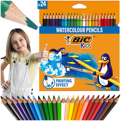 KREDKI AKWARELOWE OŁÓWKOWE DREWNIANE 24 ŻYWE KOLORY BIC KIDS AQUACOULEUR 