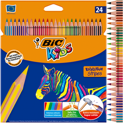 KREDKI OŁÓWKOWE SZKOLNE 24 KOLORY BEZDRZEWNE BIC KIDS EVOLUTION STRIPES