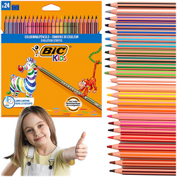 KREDKI OŁÓWKOWE SZKOLNE 24 KOLORY BEZDRZEWNE BIC KIDS EVOLUTION STRIPES