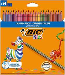 KREDKI OŁÓWKOWE SZKOLNE 24 KOLORY BEZDRZEWNE BIC KIDS EVOLUTION STRIPES