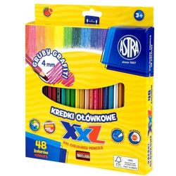 KREDKI OŁÓWKOWE SZKOLNE HEKSAGONALNE XXL GRUBY GRAFIT 4 mm 48 KOLORÓW ASTRA