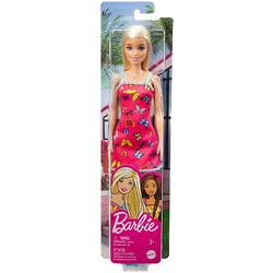 LALKA BARBIE PLAŻOWA RÓŻOWA SUKIENKA W MOTYLKI DŁUGIE BLOND WŁOSY 30cm