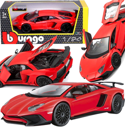 LAMBORGHINI AVENTADOR SV COUPE CZERWONE SAMOCHÓD METAL MODEL BBURAGO 1/24