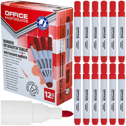 MARKER SUCHOŚCIERALNY OFFICE PRODUCTS CZERWONY DO TABLIC 12 sztuk OKRĄGŁY