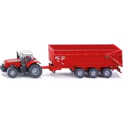 MASSEY FERGUSON METALOWY TRAKTOR Z PRZYCZEPĄ  1:87 SIKU