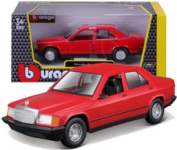 MERCEDES-BENZ 190 E 2.6 CZERWONY SAMOCHÓD METALOWY MODEL BBURAGO 1/24