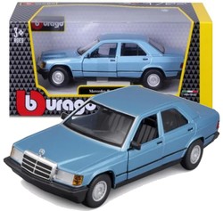 MERCEDES-BENZ 190 E 2.6 NIEBIESKI SAMOCHÓD METALOWY MODEL BBURAGO 1/24