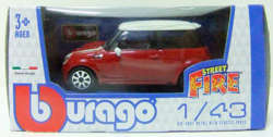 MINI COOPER S CZERWONY SAMOCHÓD METALOWY AUTO MODEL BBURAGO 1:43