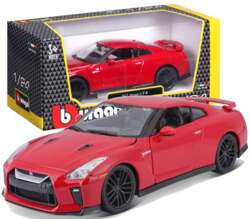 NISSAN GT-R 2017 CZERWONY SAMOCHÓD METALOWY MODEL POJAZD BBURAGO 1/24