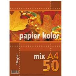 PAPIER KOLOROWY KRESKA FORMAT A4 50 KARTEK 5 KOLORÓW 160g