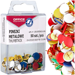 PINEZKI KOLOROWE METALOWE KLASYCZNE OFFICE PRODUCTS 50 SZTUK