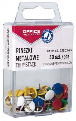 PINEZKI KOLOROWE METALOWE KLASYCZNE OFFICE PRODUCTS 50 SZTUK