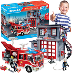 PLAYMOBIL STRAŻ POŻARNA REMIZA WÓZ ACTION HEROES 185 EL. FIGURKI AKCESORIA