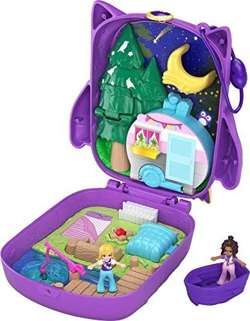 POLLY POCKET LALKI MINI KEMPING SOWA MATTEL GRA ZRĘCZNOŚCIOWA NAKLEJKI 2w1