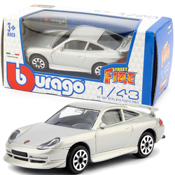 PORSCHE 911 CARRERA SREBRNY SAMOCHÓD METALOWY AUTO MODEL BBURAGO 1:43