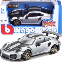 PORSCHE 911 GT2 RS SREBRNY SAMOCHÓD METALOWY AUTO MODEL POJAZD BBURAGO 1:43