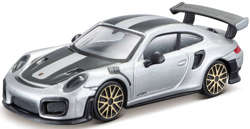 PORSCHE 911 GT2 RS SREBRNY SAMOCHÓD METALOWY AUTO MODEL POJAZD BBURAGO 1:43