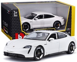 PORSCHE TAYCAN TURBO S BIAŁY SAMOCHÓD METALOWY MODEL POJAZD BBURAGO 1/24