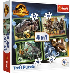 PUZZLE 4W1 JURASSIC WORLD GROŹNE DINOZAURY 34607 TREFL