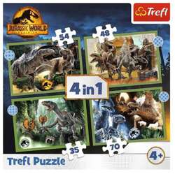 PUZZLE 4W1 JURASSIC WORLD GROŹNE DINOZAURY 34607 TREFL