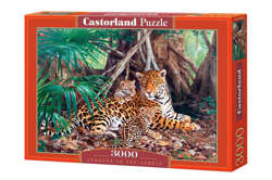 PUZZLE JAGUARY W DŻUNGLI RODZINA MŁODE KOTY WYPOCZYNEK  3000EL CASTORLAND