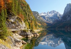 PUZZLE JEZIORO GOSAUSEE AUSTRIA GÓRY ALPY WIDOK DROGA 1500EL CASTORLAND