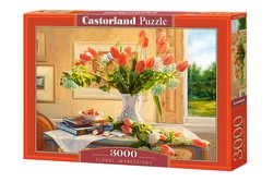 PUZZLE KWIATOWA IMPRESJA W WAZONIE TULIPANY MARTWA NATURA 3000 CASTORLAND