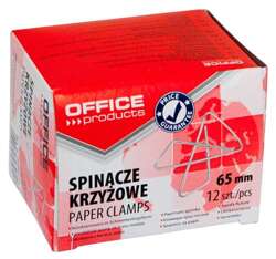 SPINACZE BIUROWE KRZYŻOWE OFFICE PRODUCTS 65mm SREBRNE 12 SZTUK