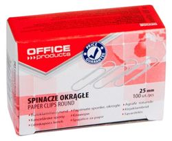 SPINACZE BIUROWE OKRĄGŁE OFFICE PRODUCTS 25mm SREBRNE 100 SZTUK