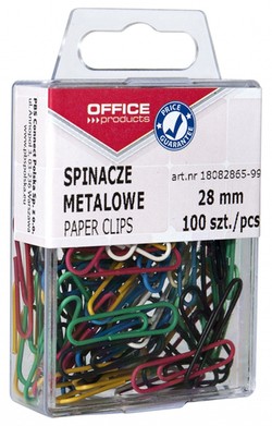 SPINACZE BIUROWE OKRĄGŁE OFFICE PRODUCTS 28mm POWLEKANE KOLOROWE 100 SZTUK