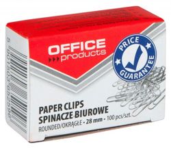 SPINACZE BIUROWE OKRĄGŁE OFFICE PRODUCTS 28mm SREBRNE 100 SZTUK