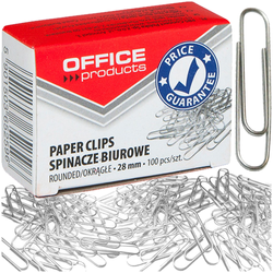 SPINACZE BIUROWE OKRĄGŁE OFFICE PRODUCTS 28mm SREBRNE 100 SZTUK