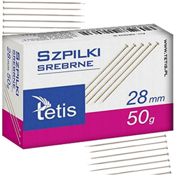 SZPILKI SREBRNE DŁUGIE 28mm 50g STALOWE MOCNE BIUROWE KRAWIECKIE TETIS