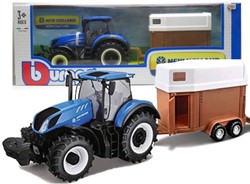 TRAKTOR METALOWY NEW HOLLAND Z PRZYCZEPĄ KONNĄ POJAZD ROLNICZY BBURAGO 1/32