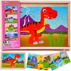 UKŁADANKA DREWNIANA PUZZLE 4W1 DINOZAURY DROMADER